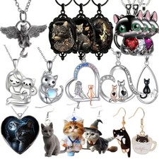 Cat Kitten Feline Jewelry Animal Pet Pendant Necklace Earrings