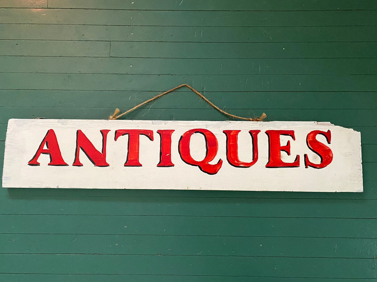 OLD Wooden Hand Painted ANTIQUE SHOP SIGN Vtg Red & White Wood Store  Window/Wall | eBay