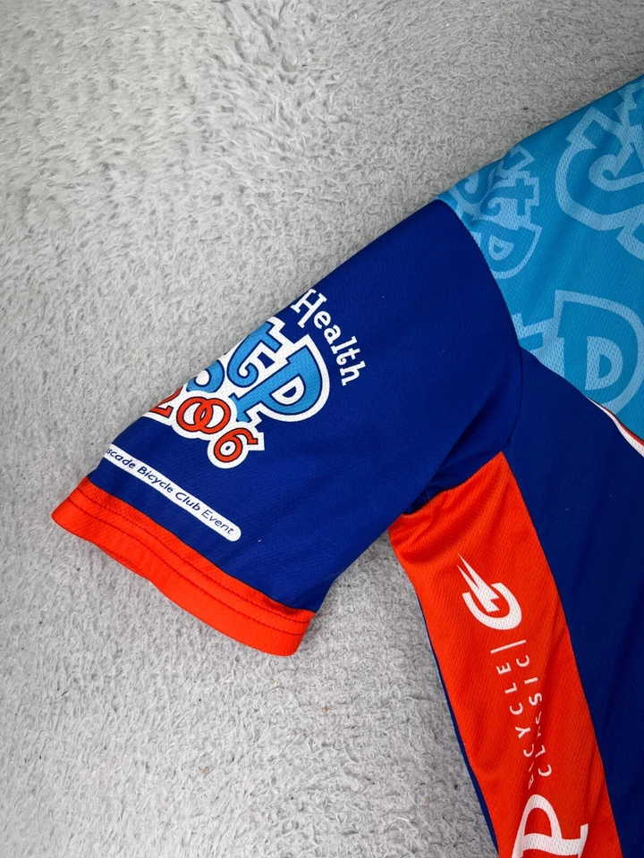 Jersey de ciclismo VO Max adulto grande blanco azul rojo 1/2 cremallera poliéster LEER Foto 3 de 4