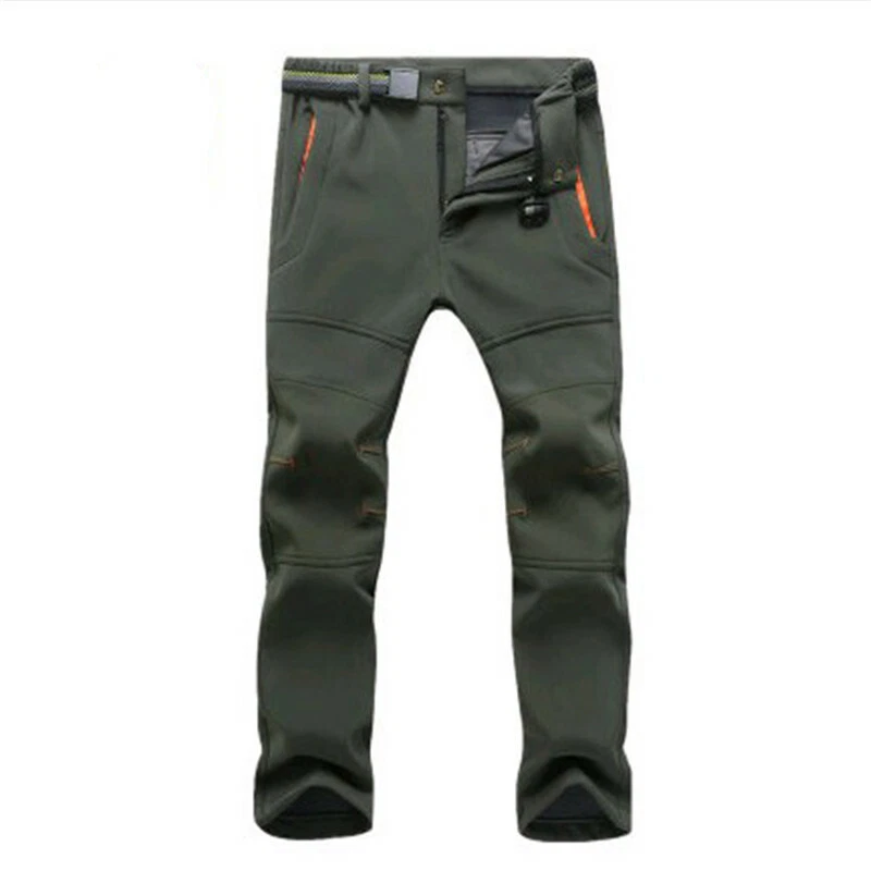 Men Stretch Long Pants Waterproof Hiking Climbing Breathable Warm Slim Trousers