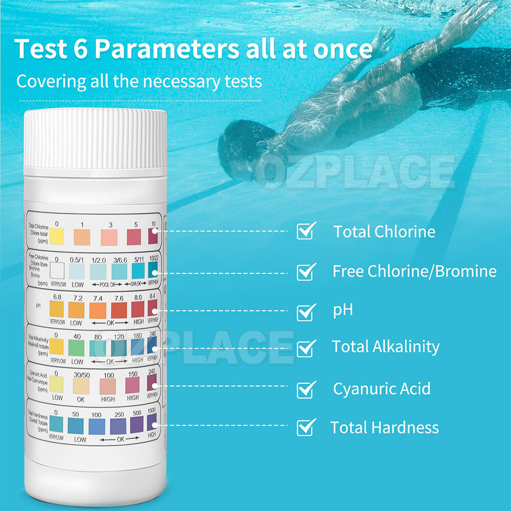 100X 6in1 Chlorine Dip Test Strips Hot Tub SPA Swimming Pool PH TestVH