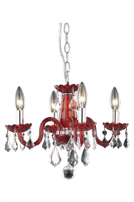 Rococo 4 light Red Pendant Bordeaux (Red) Royal Cut Crystal