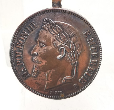 Antique Vintage Silverplated Copper Cigarette Lighter Napoleon III Franc  Coin