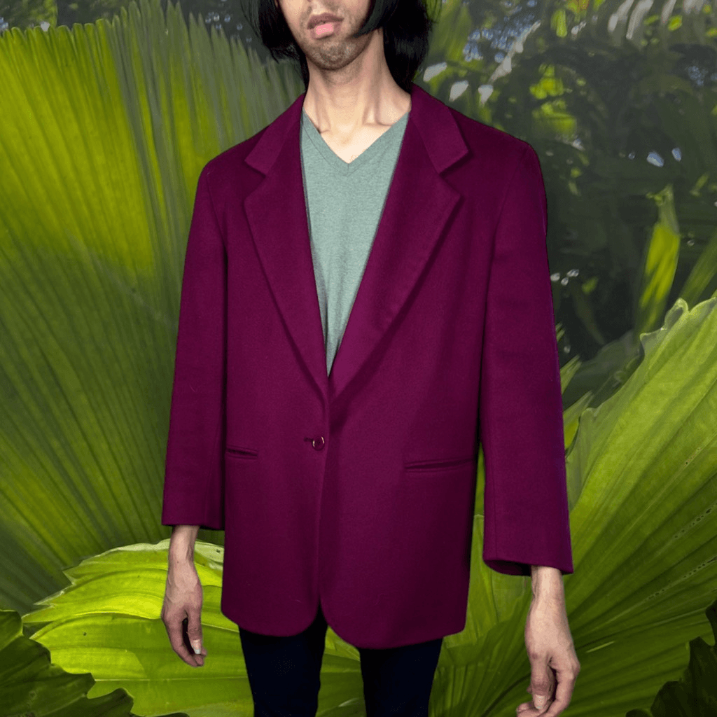 Wool Blazer Berry Colored One Button Jacket Vintage Casual Boho