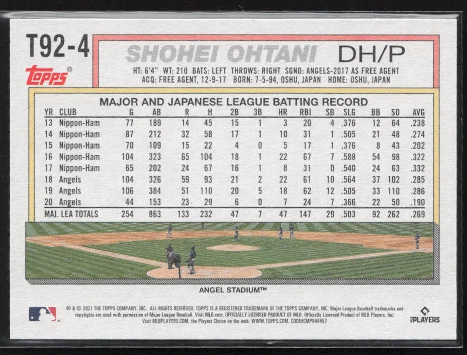 2021 Topps Update Series Redux Insert T92-4 Shohei Ohtani Angels Dodgers - Image 2 of 3
