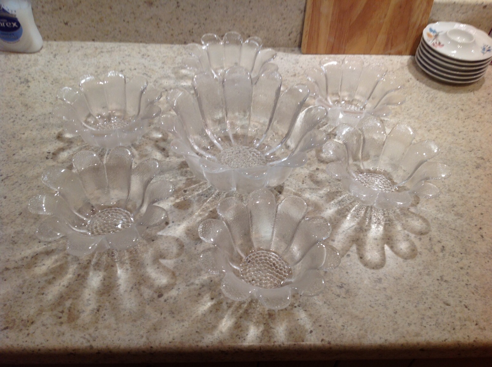 Dartington Daisy lead crystal Frank Thrower Lge Bowl & 6 Dishes