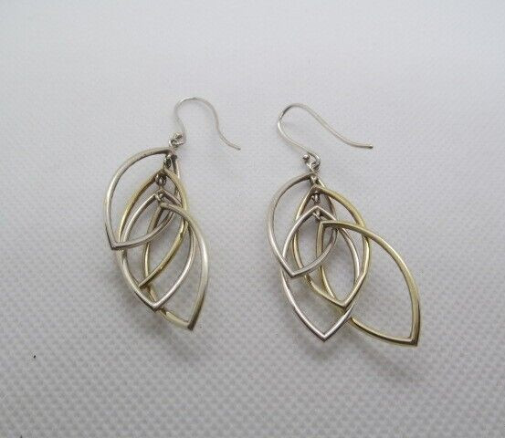 Vintage Triple Interlocking Silver Tone Dangle Dr… - image 2