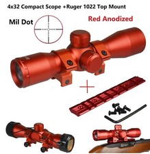 Anodized Red Finish 4 x 32 Compact Weaver / Picatinny Mount Scope Mil With Ring