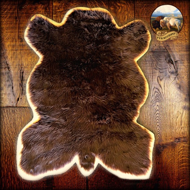 Premium Faux Fur Buffalo Rug Plush Shag Brown with Tan Faux Leather
