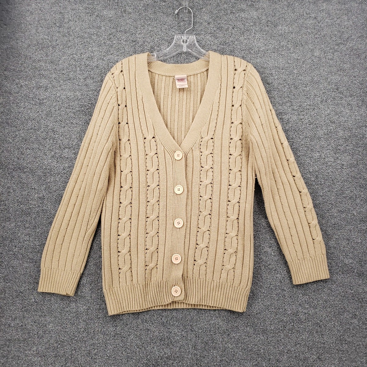 Faded Glory Cardigan Womens M Medium 8/10 Beige V Neck Cable Knit Sweater  Knit
