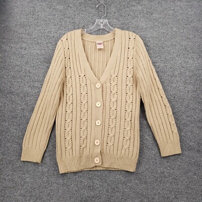 Faded Glory Cardigan Womens M Medium 8/10 Beige V Neck Cable Knit Sweater  Knit