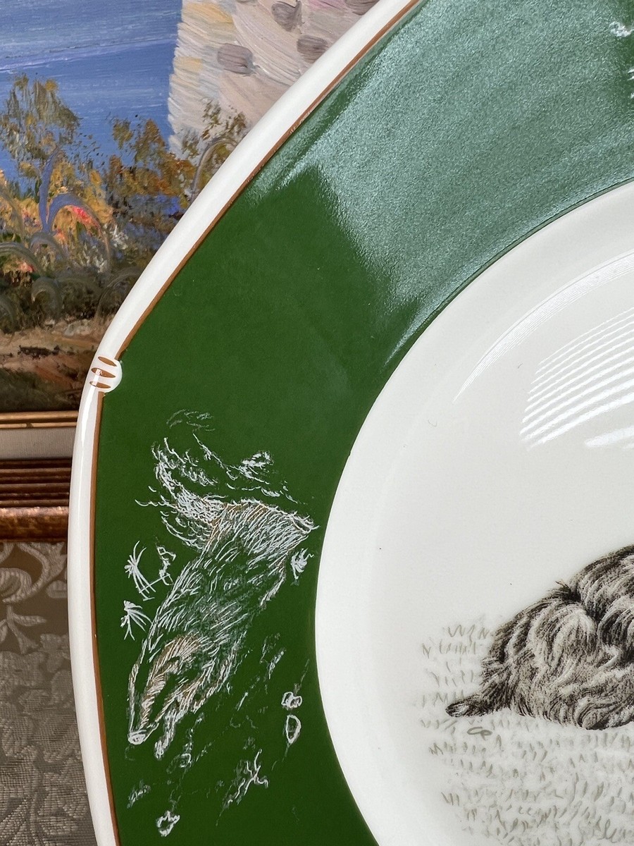French Hermes Scottish terrier green retriever salad plate without