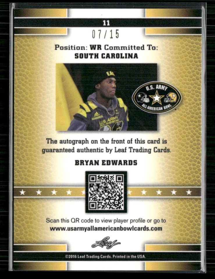 Bryan Edwards 2016 Leaf US Army All American Purple Auto 7/15 - Image 2 of 2