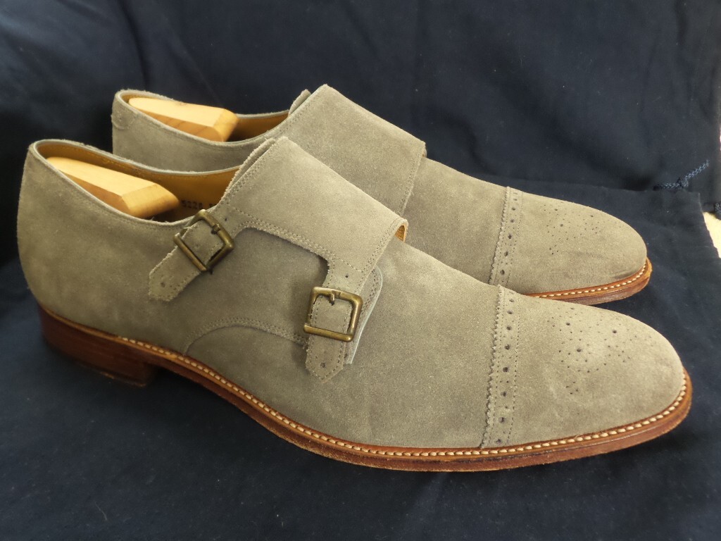GRENSON 5226 Double Monk Grey Suede Leather Brogue UK 12  display picture 1
