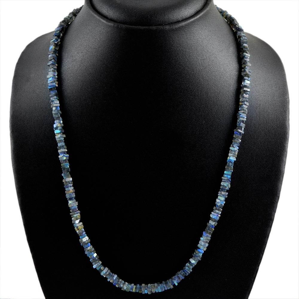 Natural Blue Flash Labradorite Round Beaded Necklace – 86.50 Carats, 20 Inch-933809
