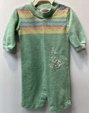 Vtg HEALTHTEX Green Outfit Stripes ELEPHANT Knit 6 months USA FREE SHIPPING