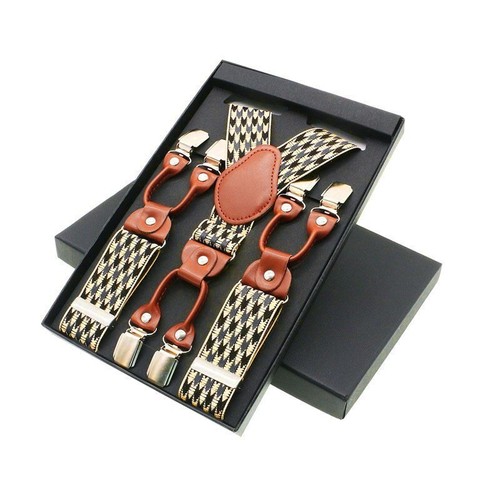 Men's Suspenders Fashion Unisex Braces Elegant Brown Leather Shirt Suspenders