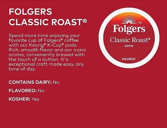Folgers Classic Roast Coffee, Medium roast, 96 count. Free Shipping - Image 3 of 4
