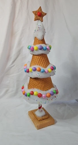 Sugar Waffle Ice Cream Cone Candy Land Christmas Tree Table Decor 21" Tall