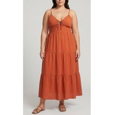 SHEIN Curve Womens Orange V Neck Spaghetti Strap Tiered Maxi Dress Size 0XL