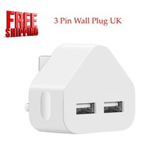 Dual USB A Port Fast charger Adaptor Mains Wall 3 Pin Plug UK For Phone Tablet