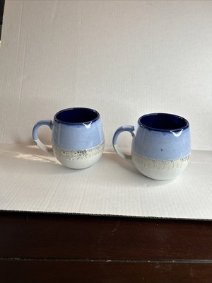 Set of 2 Meritage Blue Luster Reactive Glaze Stoneware Iridescent Mugs Large