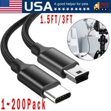 Type C to Mini USB Fast Charger Data Sync Cord 5 Pin OTG USB-C to USB Cable Lot
