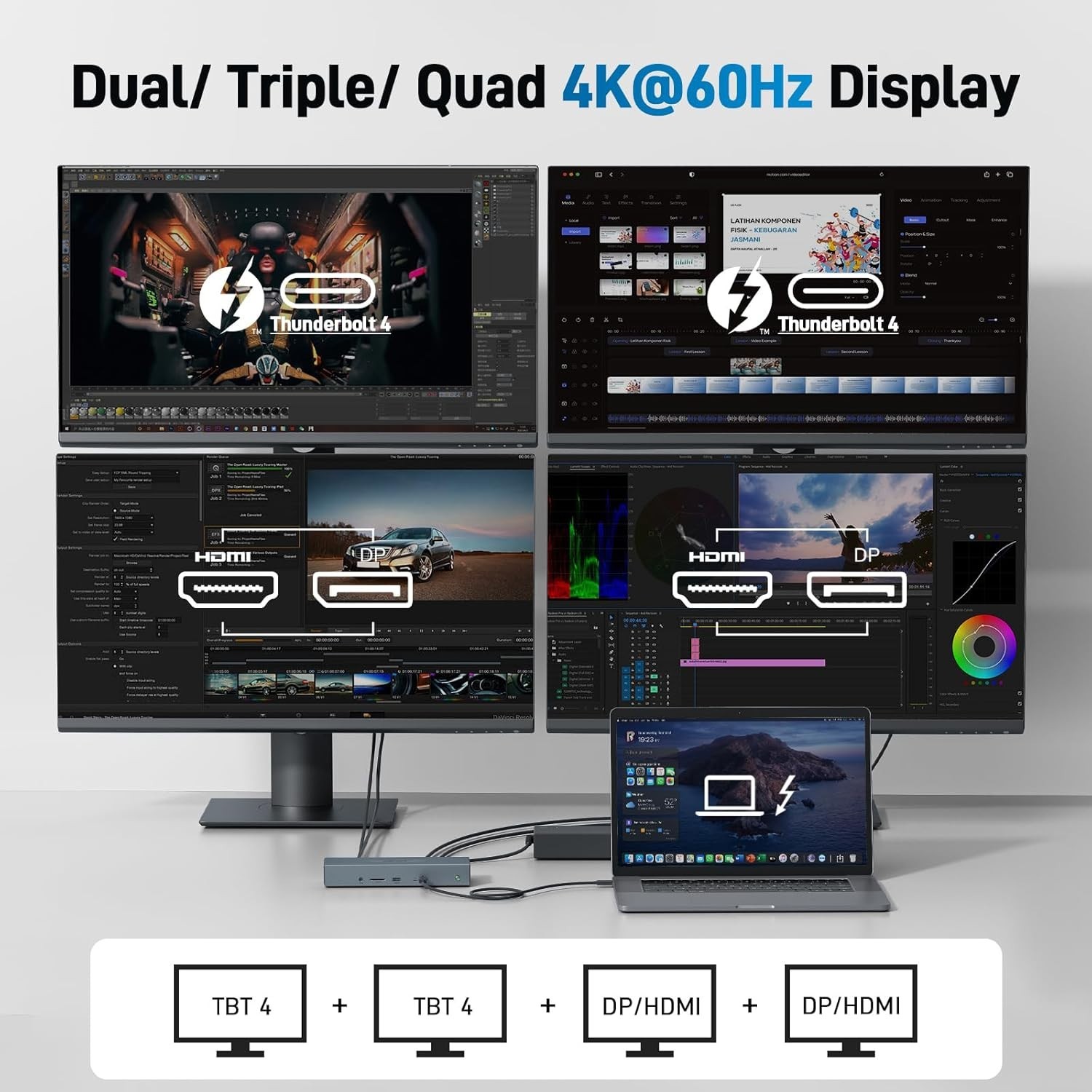 ACER ODK490 Dock Thunderbolt 4 de 16 en 1 con Cuádruple 4K DisplayLink, caja abierta, imagen 7