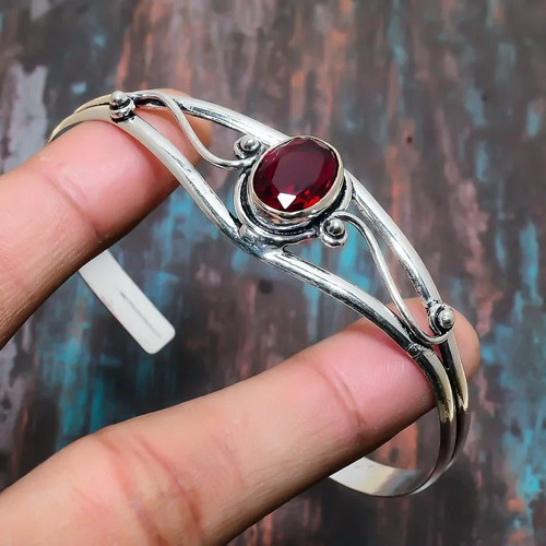 Mozambique Garnet Gemstone Handmade 925 Sterling Silver Cuff Bangle