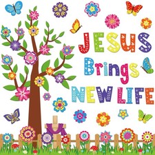 Christian Spring Bulletin Board Decoration Set Religious Flower Tree Borders Cut