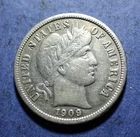 1909 Barber Dime  VF+ details
