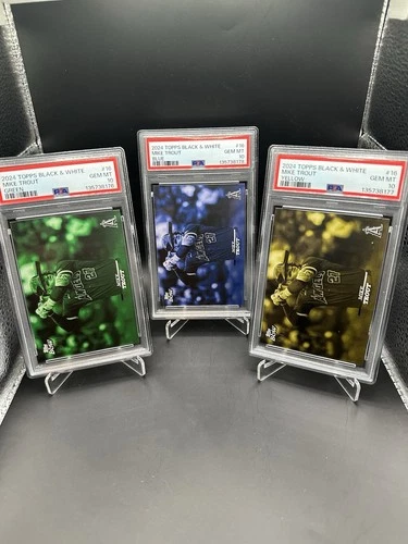 2024 Topps Black And White Mike Trout 16 Blue /50 Yellow /75 Green /99 PSA 10
