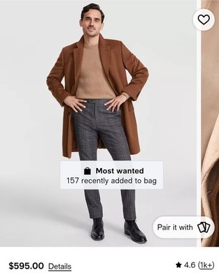 Michael Kors Men's Classic-Fit Wool Cashmere Blend Kavon Overcoat. Color: Vicuna