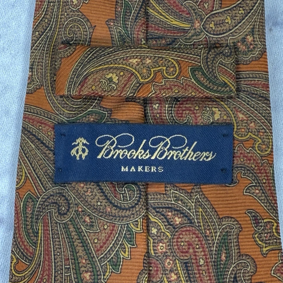 Corbata de seda italiana vintage Brooks Brothers Makers para hombre 61" naranja cachemir EE. UU. Foto 2 de 4