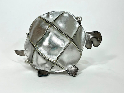 Modern 2006 quirky metallic silver Pleather turtle-shaped handbag CARPISA Italy