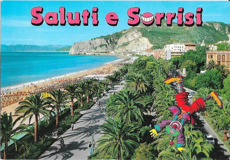 Ak italienische Riviera, Strandpromenade mit Palmen um 1995 - Bild 1 von 1