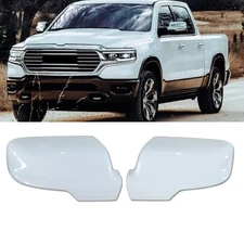 White Mirror Covers For 2019-2025 Dodge Ram 1500 W/Turn Signal Hole Cutout ABS