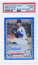 2020 Bobby Miller PSA 9 Bowman Chrome DP Auto Blue Wave Refractor #CDABM 37/150
