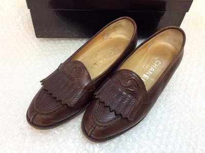 Chanel Loafer Shoes Brown Leather With Coco Mark Size 34 US