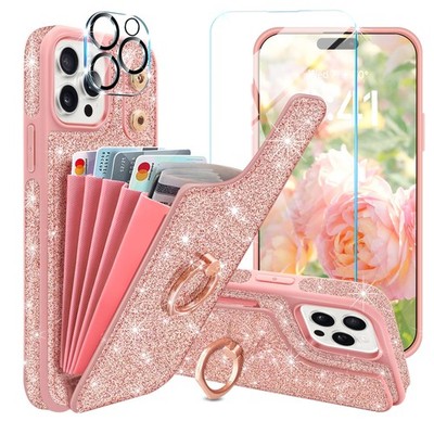 for iPhone 15 Max Case Wallet,with [Screen Protector + Lens Protector] Sparkl...