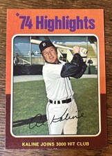 1975 TOPPS HIGHLIGHTS BASEBALL TIGERS AL KALINE JOINS 3000 HIT CLUB #4* CENTERED