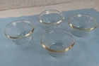 4 Vintage Pyrex Glass Custard Bowls Cups 5Oz #414 USA 3 Bands+ 1 Glasbake bonus.