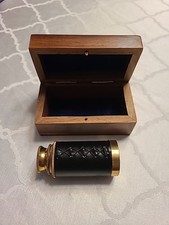 Vintage 2 Draw 6" Handheld Brass Telescope with Wooden Box