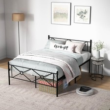 Queen Size Metal Platform Bed Frame w/ Headboard Mattress Foundation Black