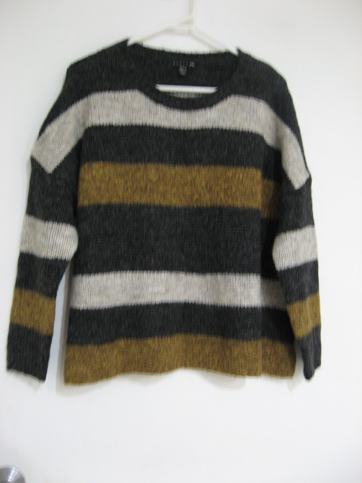 RUSTY SURF BRAND CHARCOAL/BROWN/BEIGE FLECK STRIPED OVERSIZED JUMPER SIZE 8