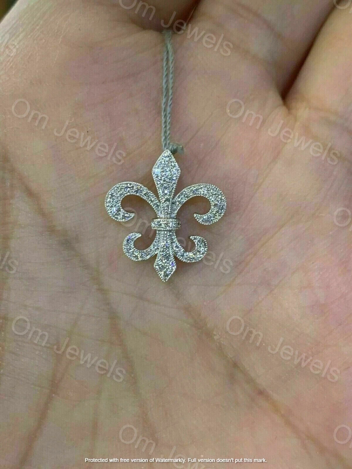 1.75Ct Lab Created Diamond Round Fleur De Lis Pendant 14K White Gold Finish