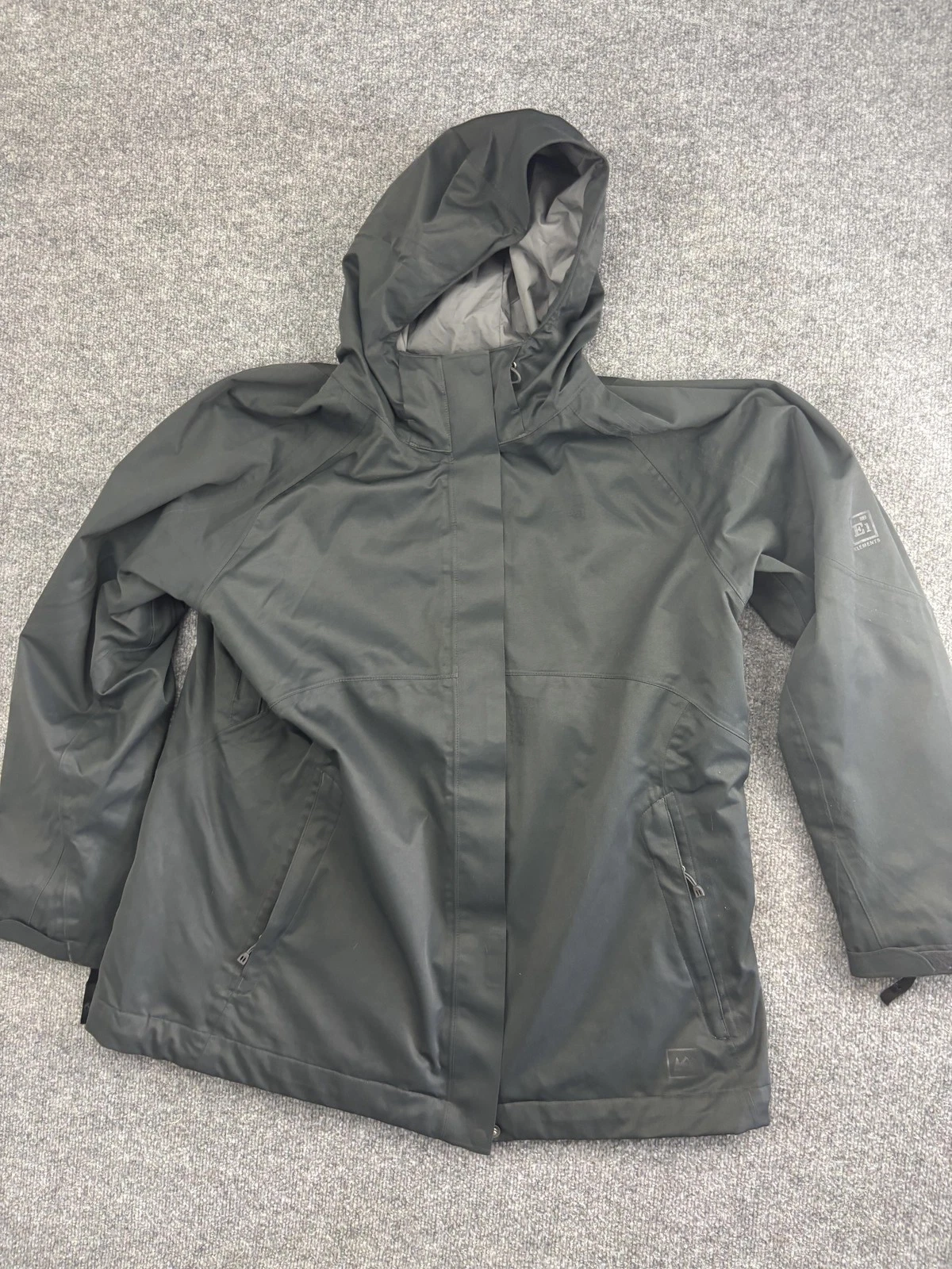 REI Elements Jacket Womens 1X Black Hooded Waterproof Rain Outdoor Parka Coat
