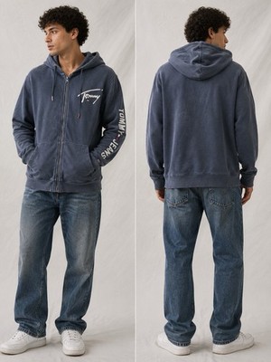 Tommy Hilfiger Tommy Jeans Hoodie Herren L Blau Zip Jacke Kapuze Vintage
