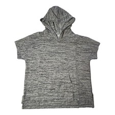 Athleta Girl Short Sleeve Hoodie Shirt Sz L 12 Gray Heather Space Dye Pockets