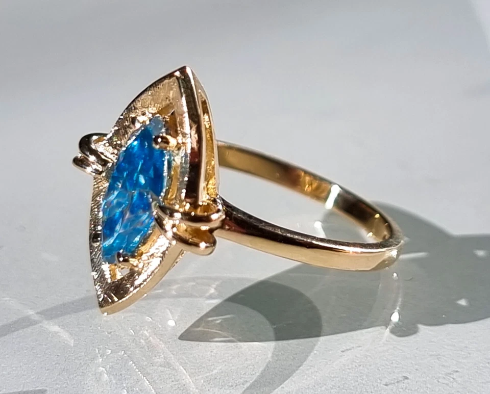 Anillo Vintage, 1ct Oro Macizo 14k, Anillo Estatal con Moissanita Color Azul Aqua Nuevo Foto 4 de 4
